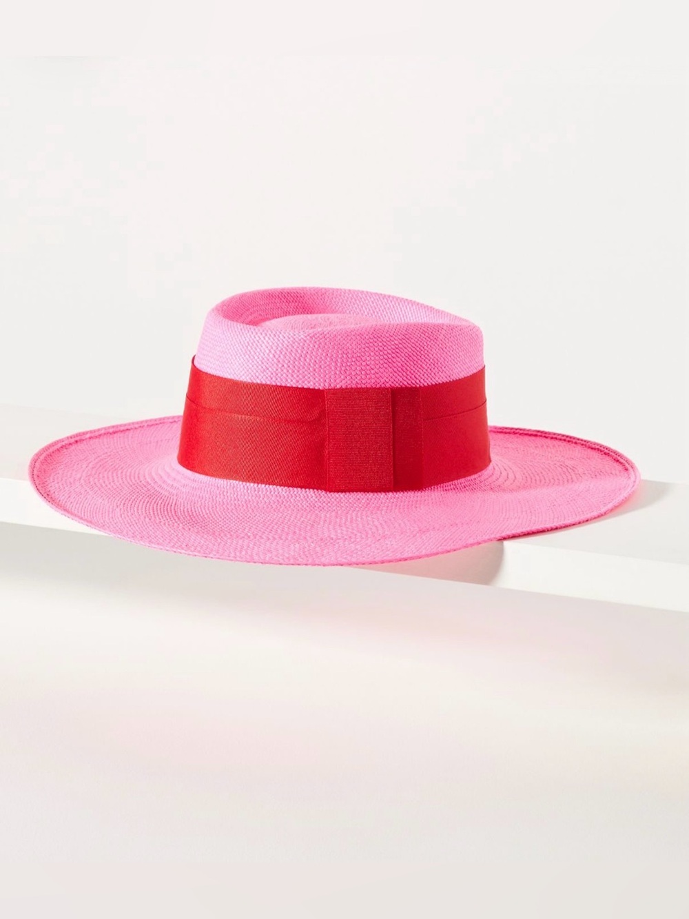 Artesano from Anthropologie Bright Pink Wide-Brim Straw Hat with Red Band